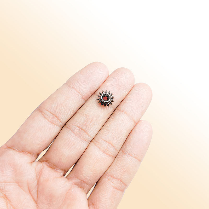 Handcrafted black rhodium overlay sunburst floral copper spacer bead from India for modern jewelry designs