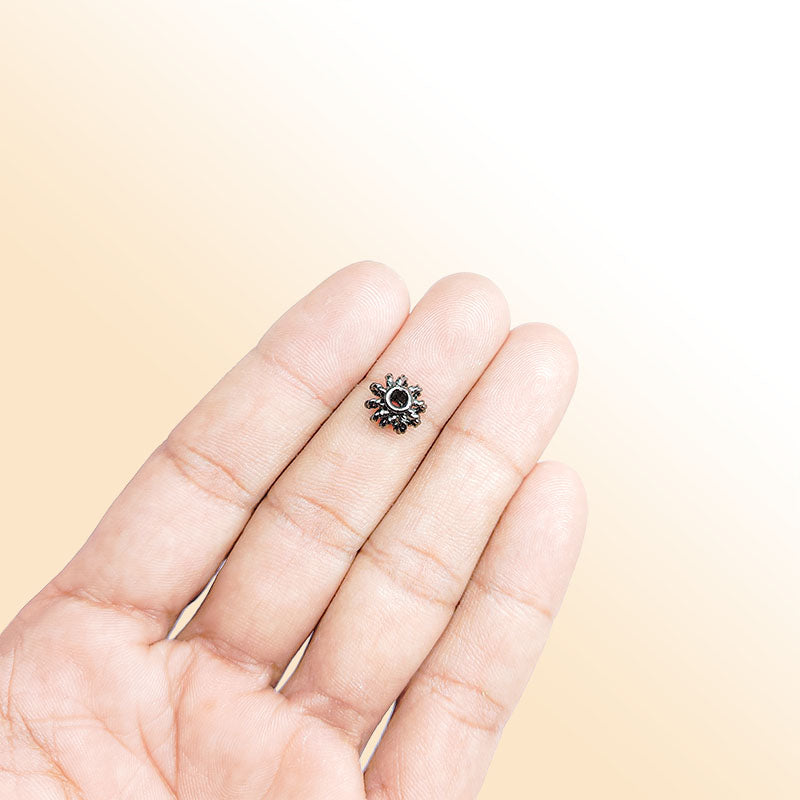 Handcrafted black rhodium overlay twisted floral copper spacer bead from India for jewelry designs