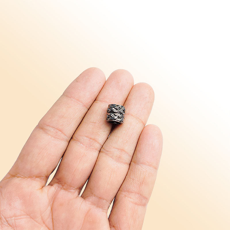 Handcrafted black rhodium overlay textured barrel copper spacer bead from India for modern jewelry designs