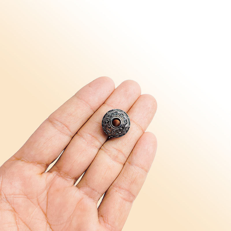 Handcrafted black rhodium overlay floral rope copper spacer bead from India for jewelry making