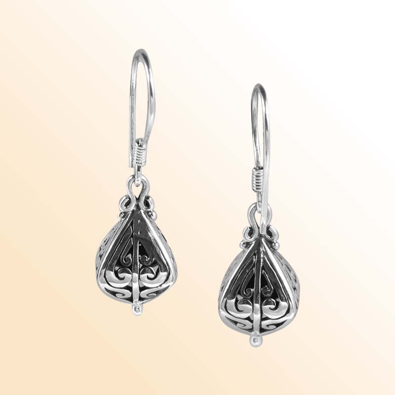 Handcrafted Sterling Silver Balinese Teardrop Harmony Earrings With Filigree Design