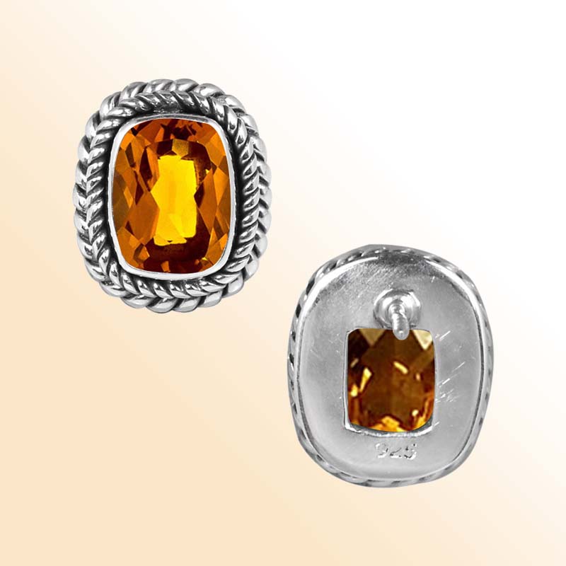 Handcrafted Sterling Silver Oval Cushion Stud Earrings With Citrine Quartz