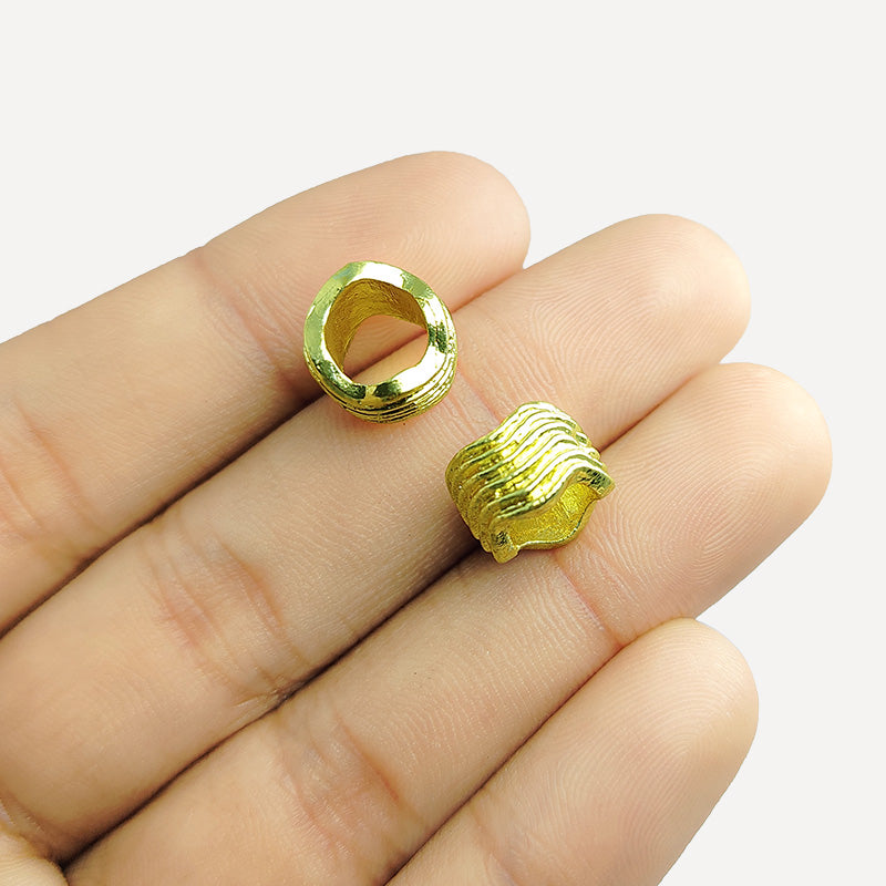 18K gold overlay large hole spacer bead with textured finish handcrafted in India