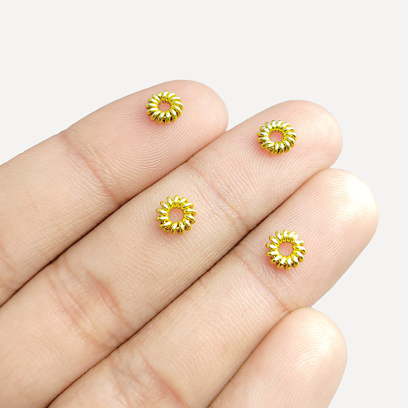 18K gold overlay spacer bead handcrafted in India with decorative round ridged design