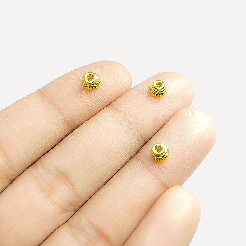 18K gold overlay Bali spacer bead handcrafted in India with decorative texture for retail and DIY jewelry making