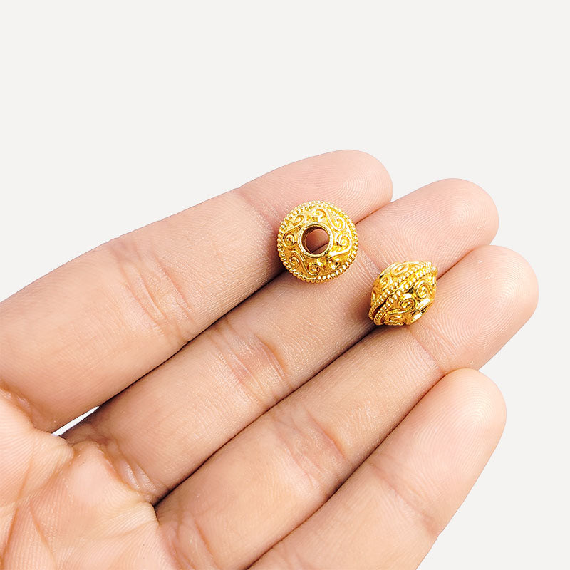 18K gold overlay large hole Bali spacer bead handcrafted in India for retail and DIY jewelry designs
