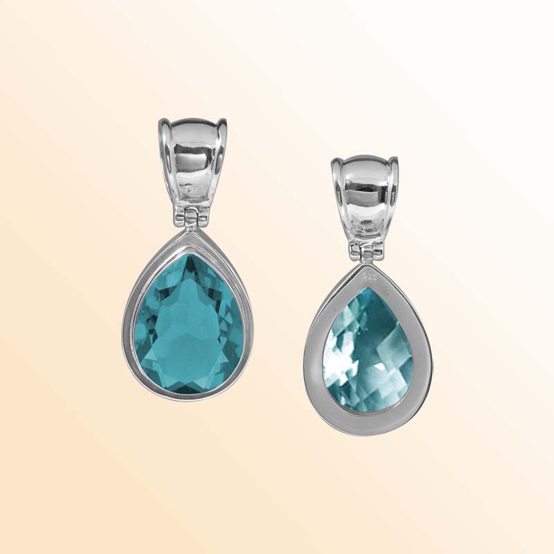 Handcrafted Sterling Silver Blue Topaz Quartz Pear Pendant Featuring Radiant Faceted Teardrop In Sleek Bezel Setting