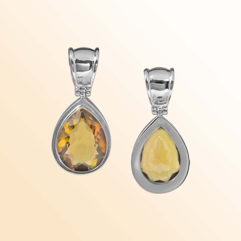 Handcrafted Sterling Silver Citrine Quartz Pear Pendant Showcasing A Radiant Faceted Golden Teardrop Framed In A Sleek Contemporary Bezel Setting