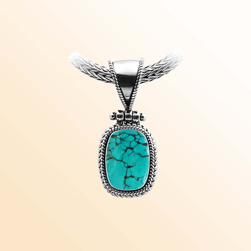 Handcrafted Sterling Silver Turquoise Shell Oval Pendant With Rope Frame And Granulated Accent Bar