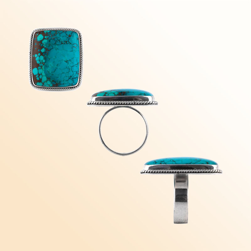 Sterling Silver beautiful ring with Turquoise Shell handcrafted in Bali, Indonesia with rectangular design