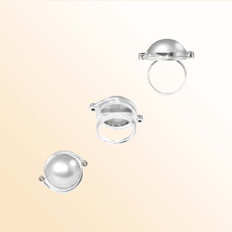 Sterling Silver Ring With Mabe Pearl And Citrine Quartz, Minimalist Design, Antique Oxidized Finish, Handcrafted In Bali