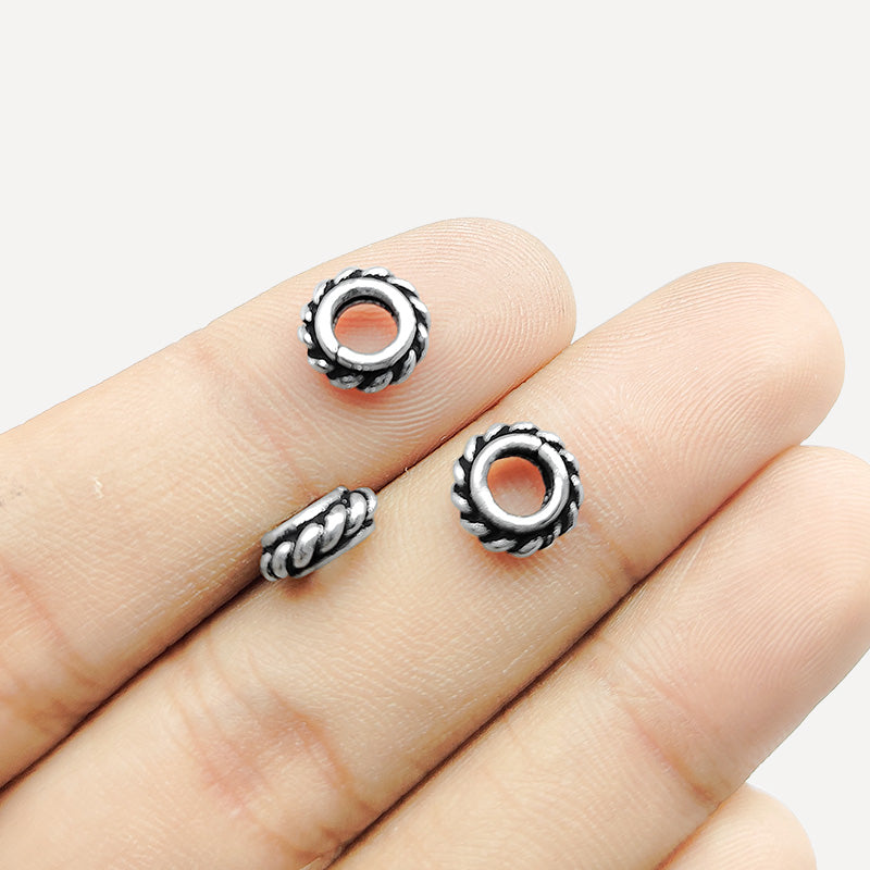Silver Overlay Over Copper rope border spacer charm, handcrafted in India for handmade jewelry designs.
