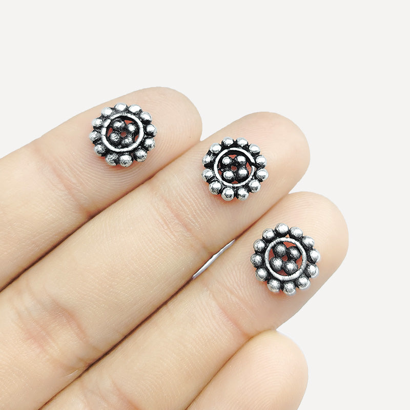 Silver Overlay Over Copper decorative beaded spacer charm, handcrafted in India for handmade jewelry designs.