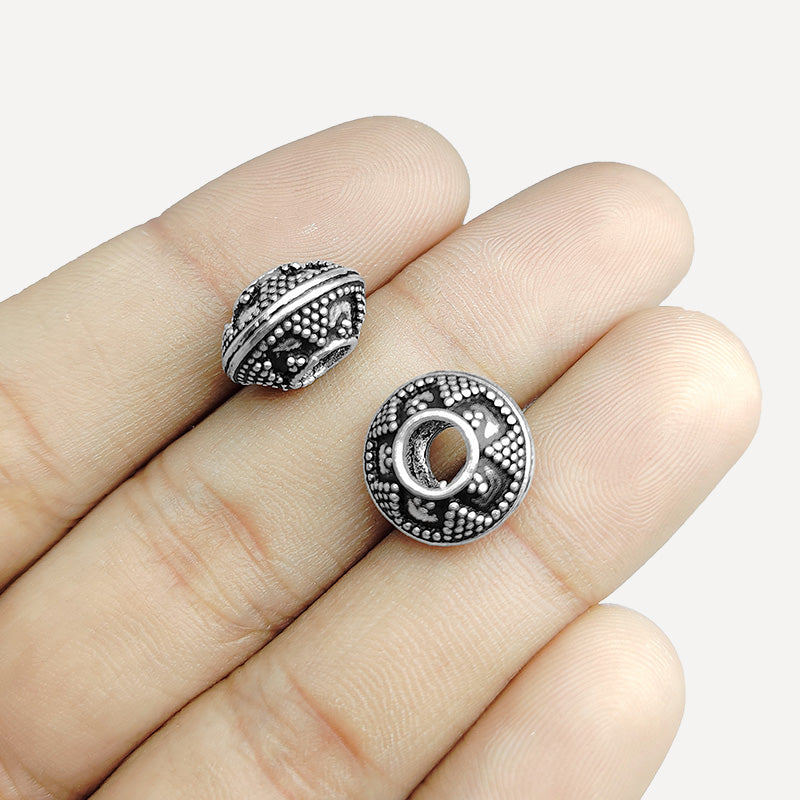 Silver Overlay Over Copper beaded dome spacer bead handcrafted in India, decorative metallic finish jewelry making component.