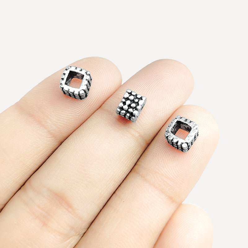 Silver Overlay Over Copper spacer bead with Indian handcrafted design and antique silver finish for retail jewelry