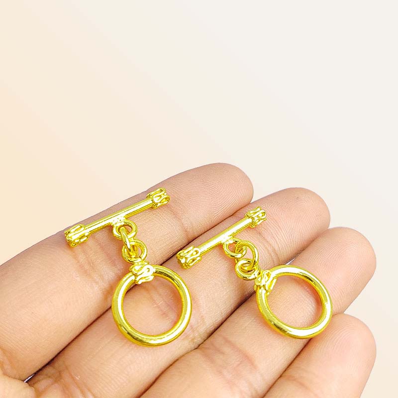 Classic 18K Gold Overlay Toggle Clasp with polished ring and decorative bar, handcrafted in India for retail jewelry use
