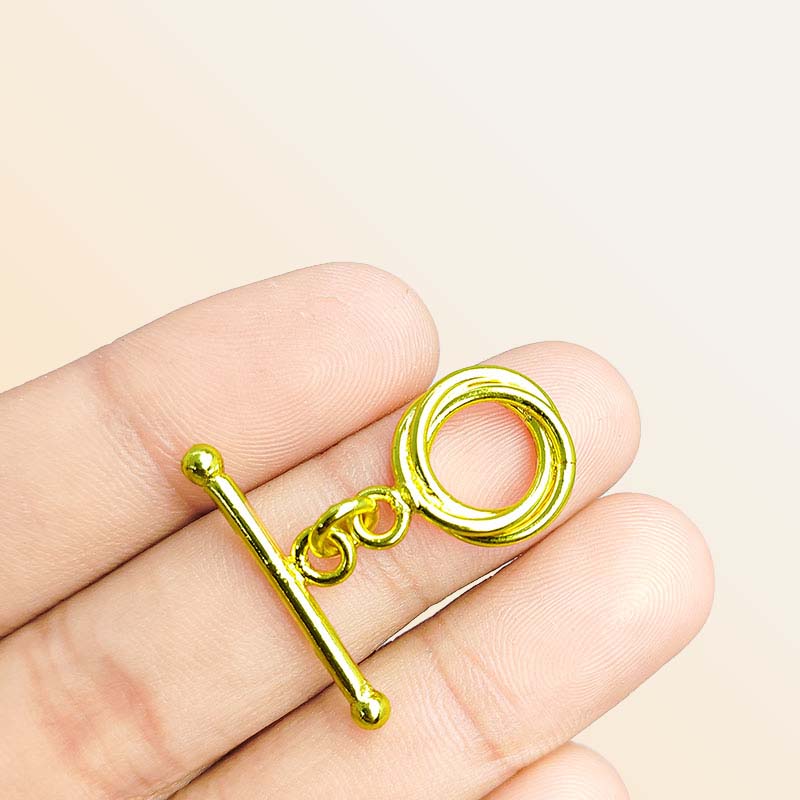 Elegant 18K Gold Overlay Double Ring Toggle Clasp with polished rings and bar, handcrafted in India for retail jewelry use