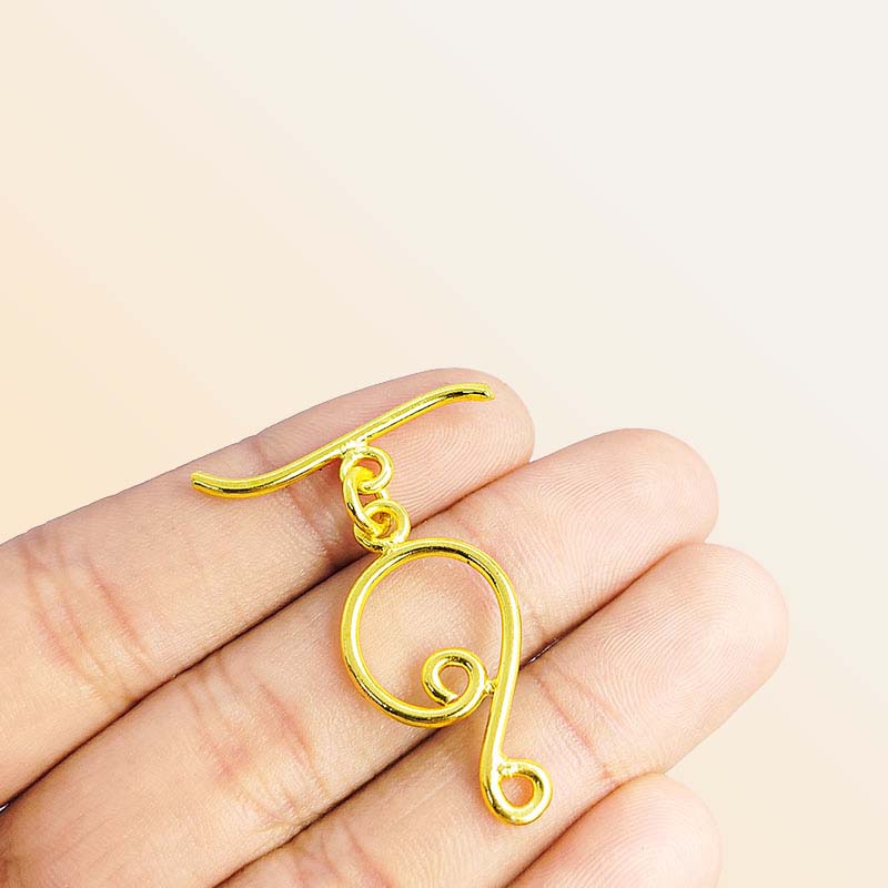 Handmade 18K Gold Overlay Swirl Toggle Clasp with polished finish for necklaces and bracelets