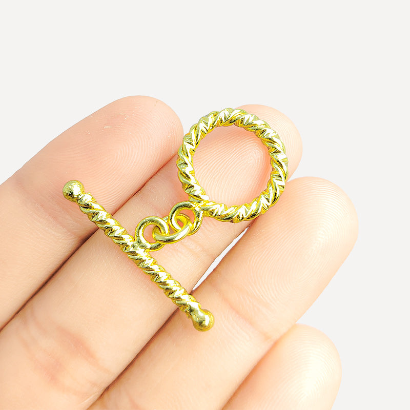 Handmade 18K Gold Overlay Rope Toggle Clasp with polished finish for necklaces and bracelets