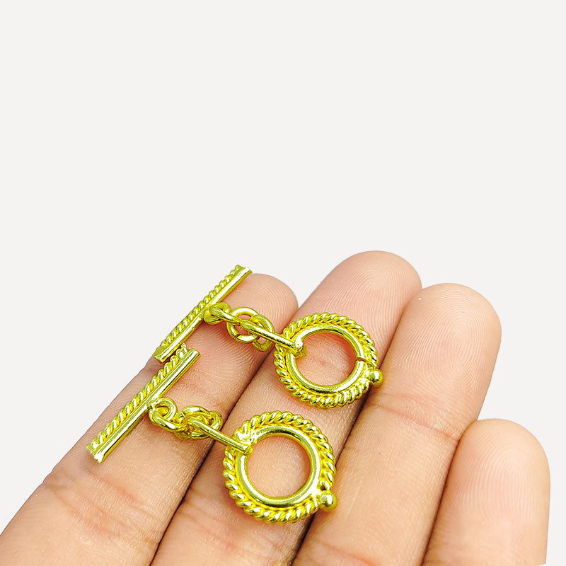 Handmade 18K Gold Overlay Rope Chain Toggle Clasp with polished golden finish for necklaces and bracelets