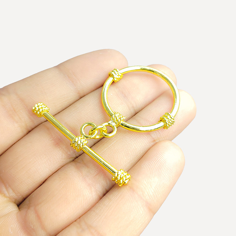 Handmade 18K Gold Overlay Rope Knot Toggle Clasp with polished golden finish for necklaces and bracelets