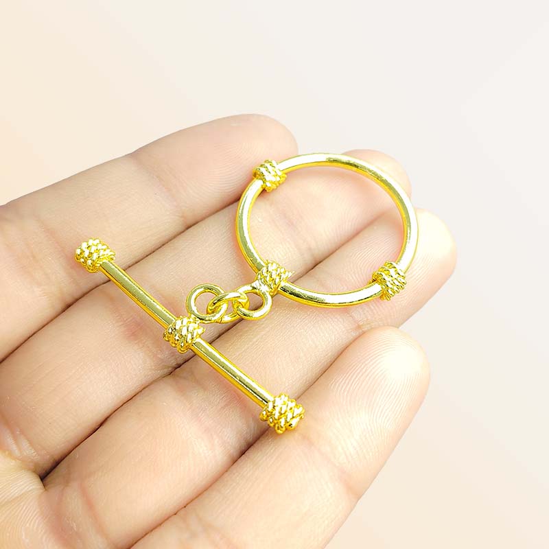 Handmade 18K Gold Overlay Rope Knot Toggle Clasp with polished golden finish for necklaces and bracelets