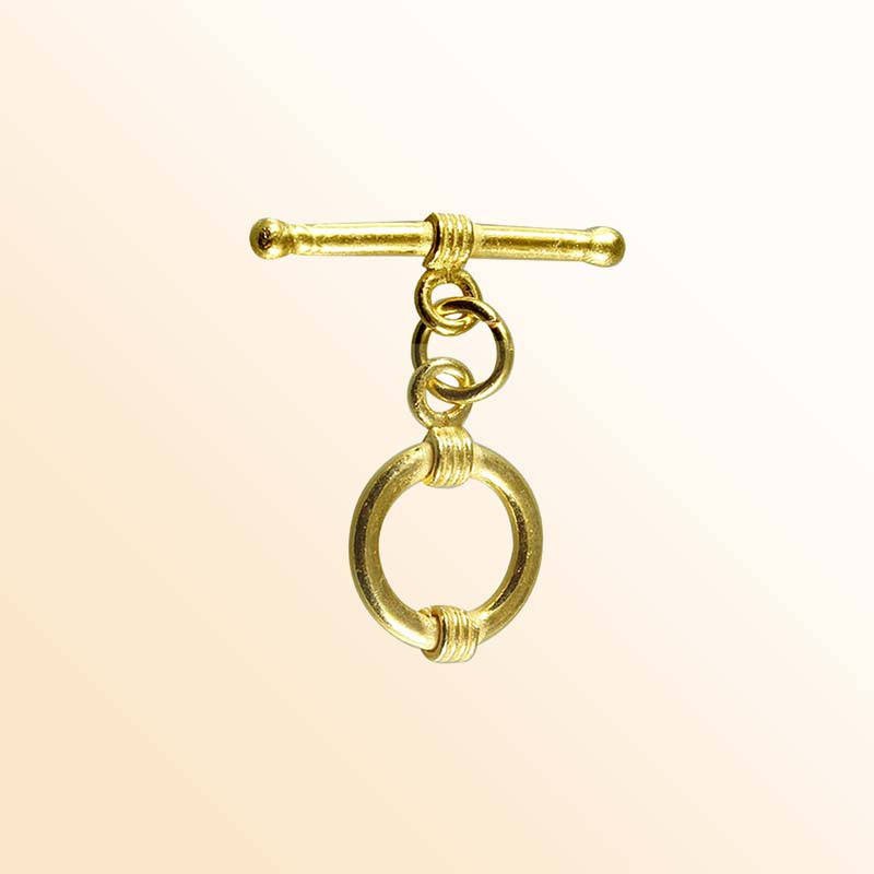 Handmade 18K Gold Overlay Double Wire Toggle Clasp with polished golden finish for necklaces and bracelets