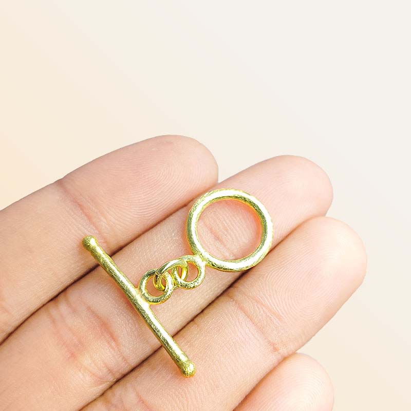 Handmade 18K Gold Overlay Textured Toggle Clasp with polished golden finish for necklaces and bracelets