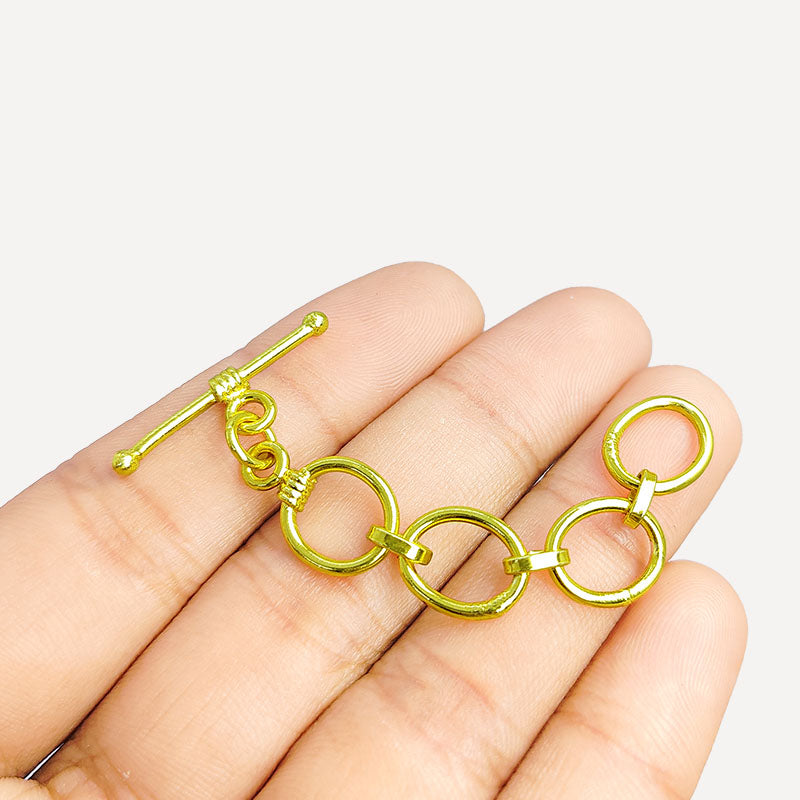 Handmade 18K Gold Overlay Multi-Link Toggle Clasp with polished golden finish for necklaces and bracelets