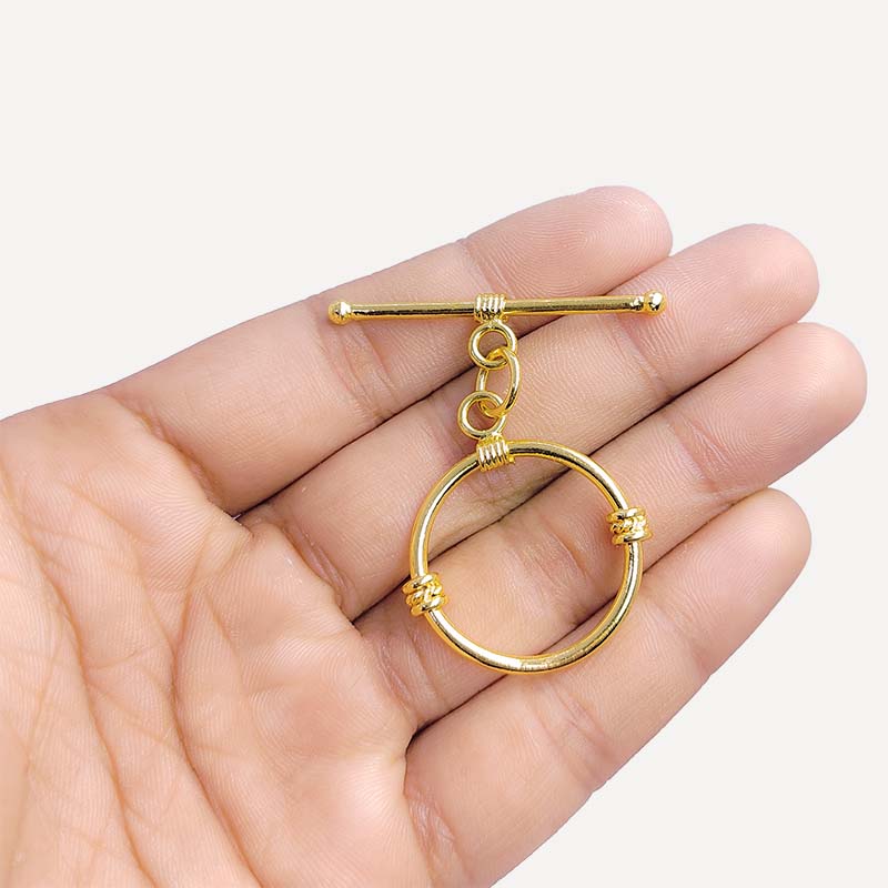 Handmade 18K Gold Overlay Toggle Clasp with polished round loop and wire detailing for necklaces and bracelets