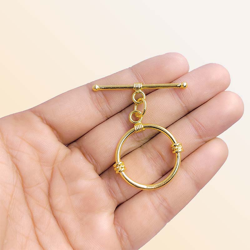 Handmade 18K Gold Overlay Toggle Clasp with polished round loop and wire detailing for necklaces and bracelets