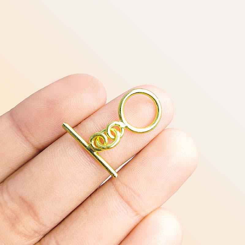 Handmade 18K Gold Overlay Simple Round Toggle Clasp with polished golden finish for bracelets and necklaces