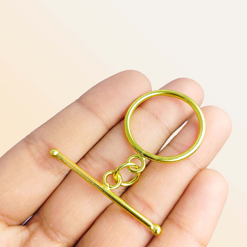 Handmade 18K Gold Overlay Polished Round Toggle Clasp with golden finish for bracelets and necklaces