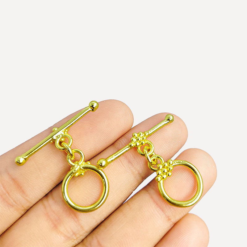 Handmade 18K Gold Overlay Floral-Inspired Beaded Toggle Clasp for bracelets and necklaces, polished golden finish