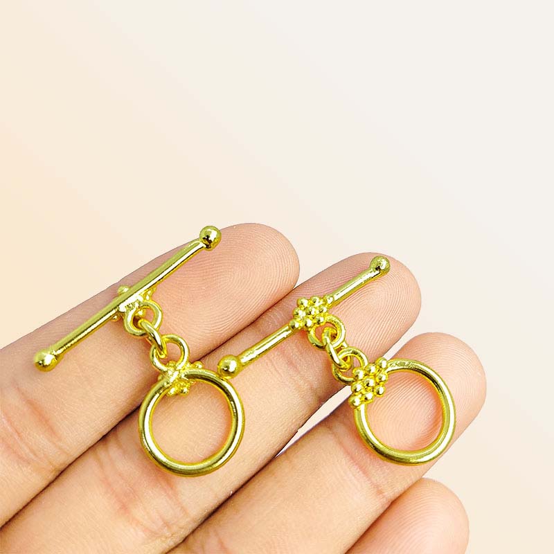 Handmade 18K Gold Overlay Floral-Inspired Beaded Toggle Clasp for bracelets and necklaces, polished golden finish