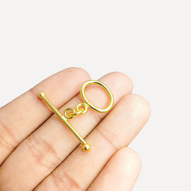 Handmade 18K Gold Overlay Oval Toggle Clasp with smooth golden finish for necklaces and bracelets