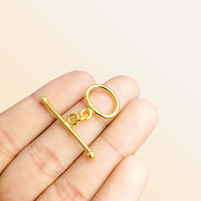 Handmade 18K Gold Overlay Oval Toggle Clasp with smooth golden finish for necklaces and bracelets