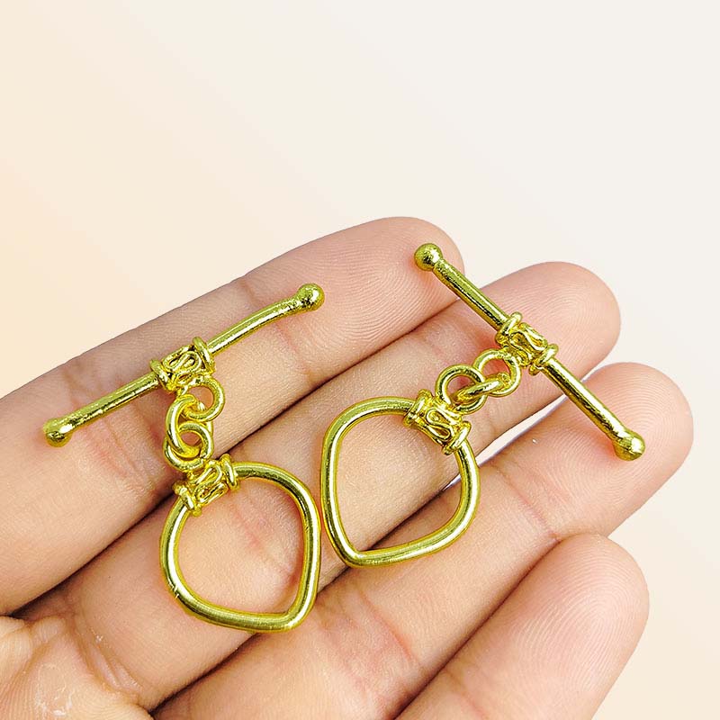 Handmade 18K Gold Overlay Teardrop Toggle Clasp with glossy golden finish for bracelets and necklaces