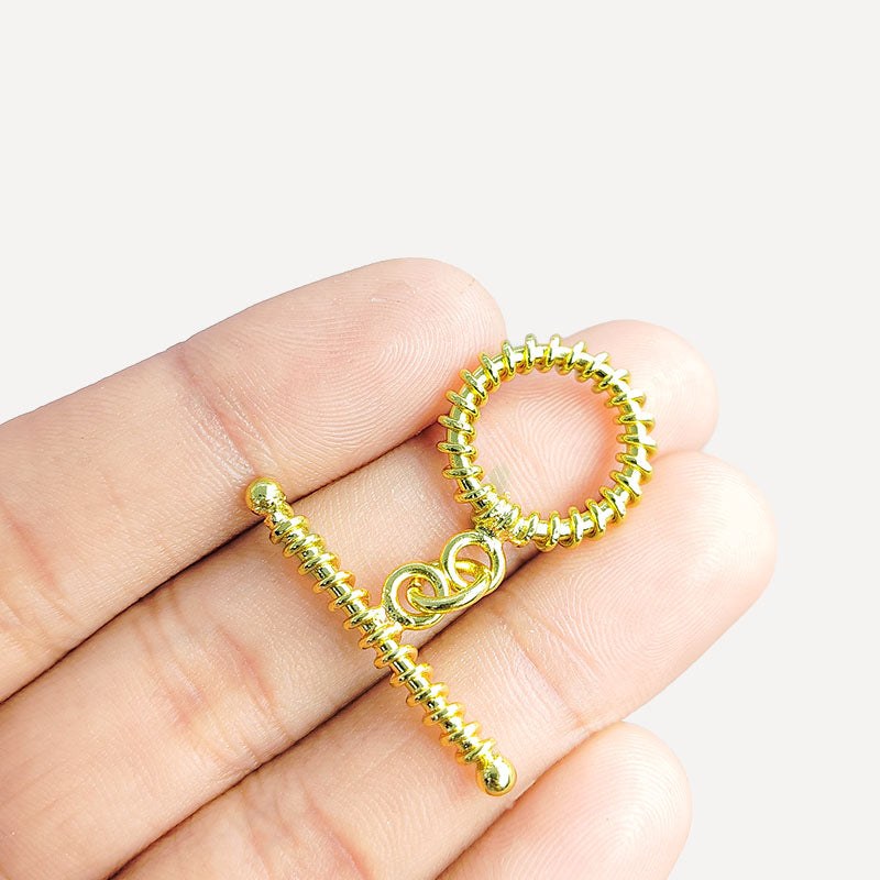 Handmade 18K Gold Overlay Spiral Toggle Clasp with polished finish for bracelets and necklaces