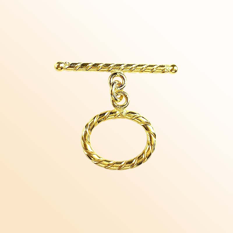 Handmade 18K Gold Overlay Twisted Rope Toggle Clasp for bracelets and necklaces