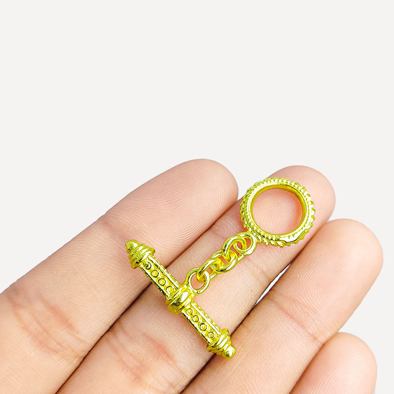Handmade 18K Gold Overlay Toggle Clasp with ornamental design handcrafted in India