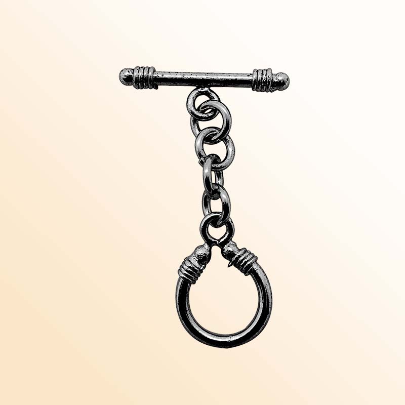 Handmade Black Rhodium Overlay Chain Toggle Clasp featuring loop connector design, polished and handcrafted in India.