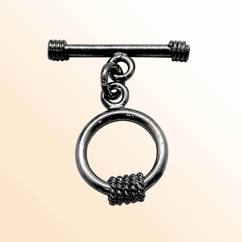 Handcrafted Black Rhodium Overlay toggle clasp from India with circular ring and wrapped detail for jewelry closures.