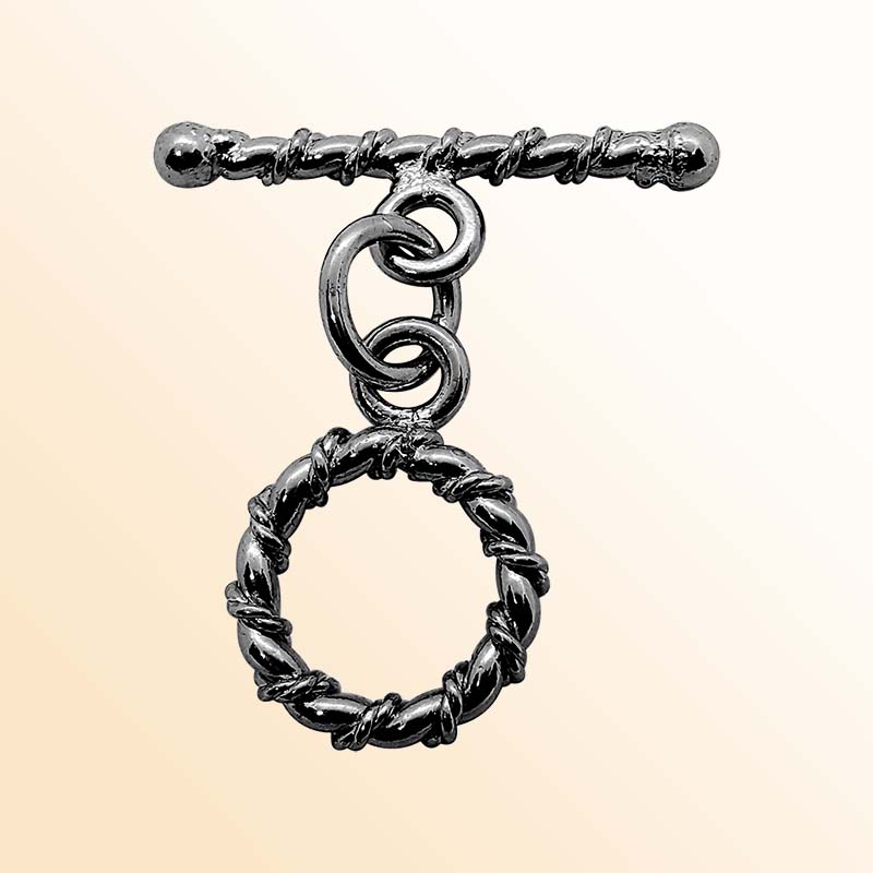 Handcrafted Black Rhodium Overlay toggle clasp from India with rope twist circular design for bracelets and necklaces.