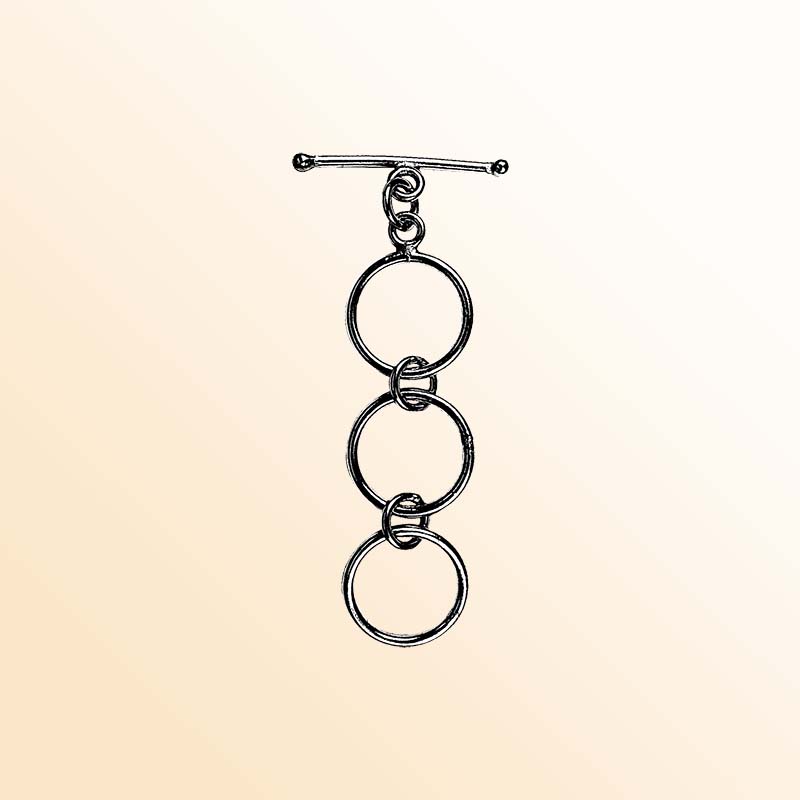 Handcrafted Black Rhodium Overlay toggle clasp from India featuring triple circular links and slim bar closure for jewelry.