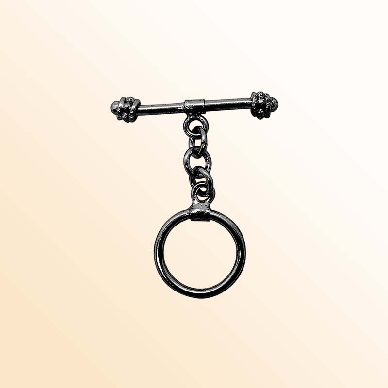 Handcrafted Black Rhodium Overlay chain link toggle clasp with polished ring and bar, made in India.