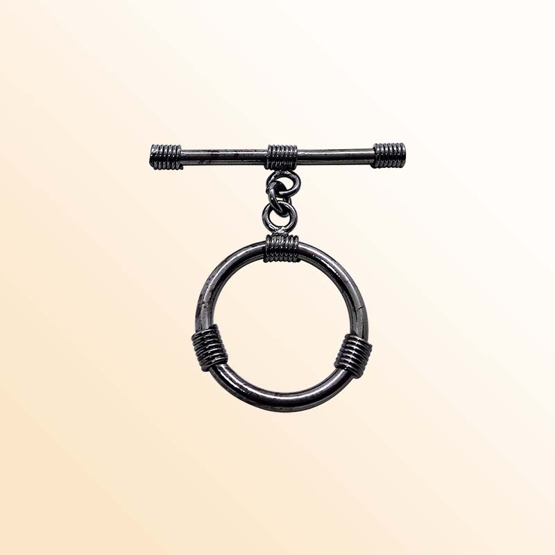 Handcrafted Black Rhodium Overlay toggle clasp jewelry with circular wrapped ring and straight bar, made in India.