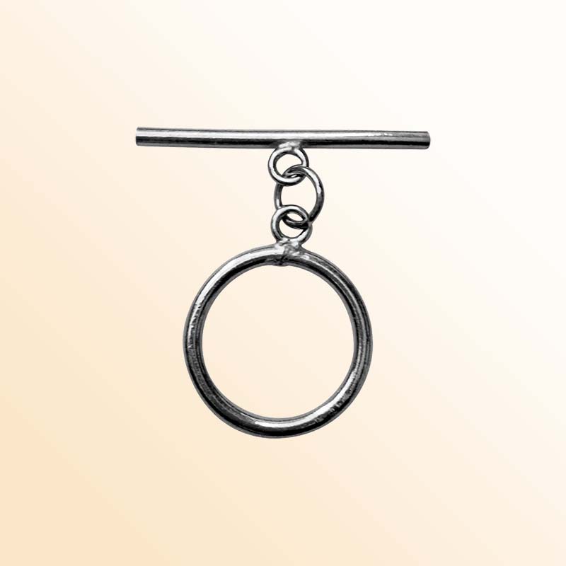 Handcrafted Black Rhodium Overlay minimal toggle clasp jewelry with circular ring and bar, made in India.