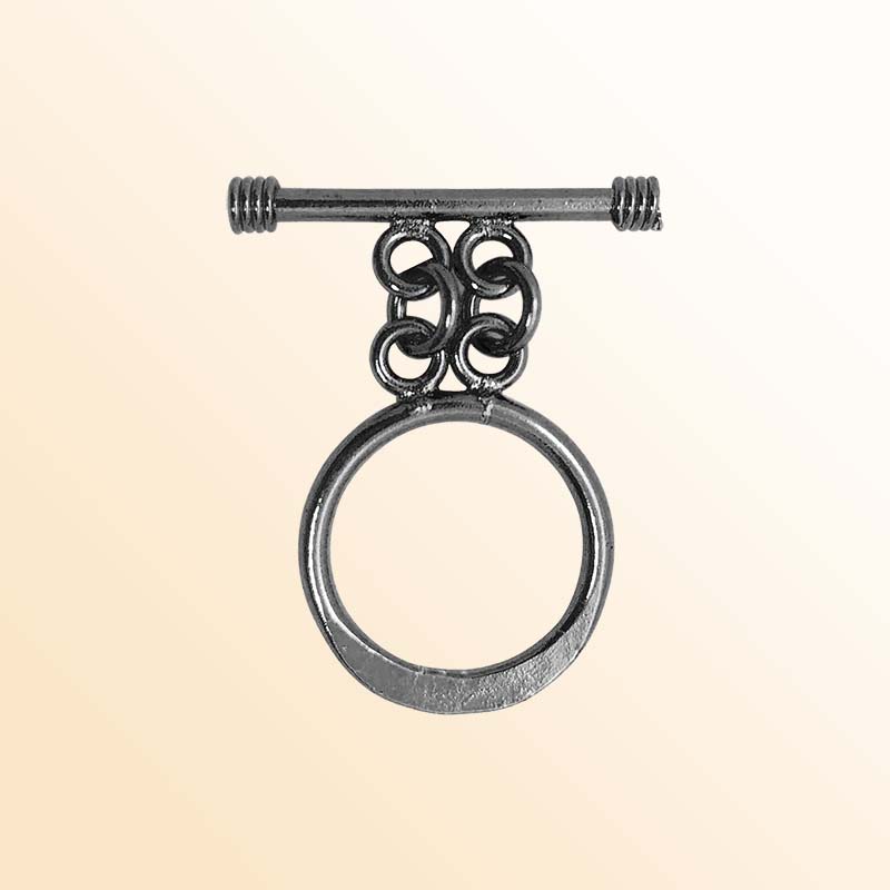 Handcrafted Black Rhodium Overlay double link toggle clasp jewelry with circular ring and bar, made in India.