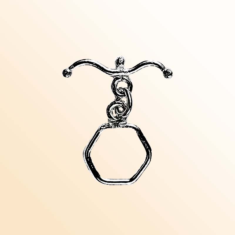 Handcrafted Black Rhodium Overlay hexagon toggle clasp jewelry with curved bar, made in India.